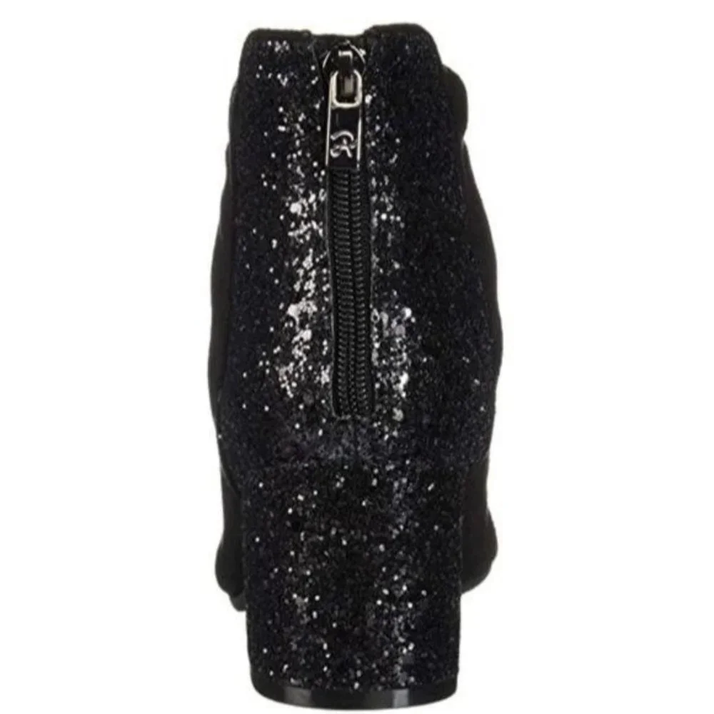Adrianna Papell Black Honey Leather Suede Sequin Pointed Toe Ankle Bootie 6.5